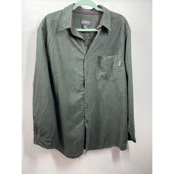 WOOLRICH MENS XLARGE TALL LONG SLEEVE BUTTON UP GRAY FLANNEL SHIRT - Picture 1 of 3